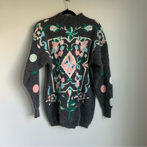 Joye + Fun Vintage Lambswool & Angora Rabbit Hair Sweater Floral & Polka Dots - Picture 1 of 5